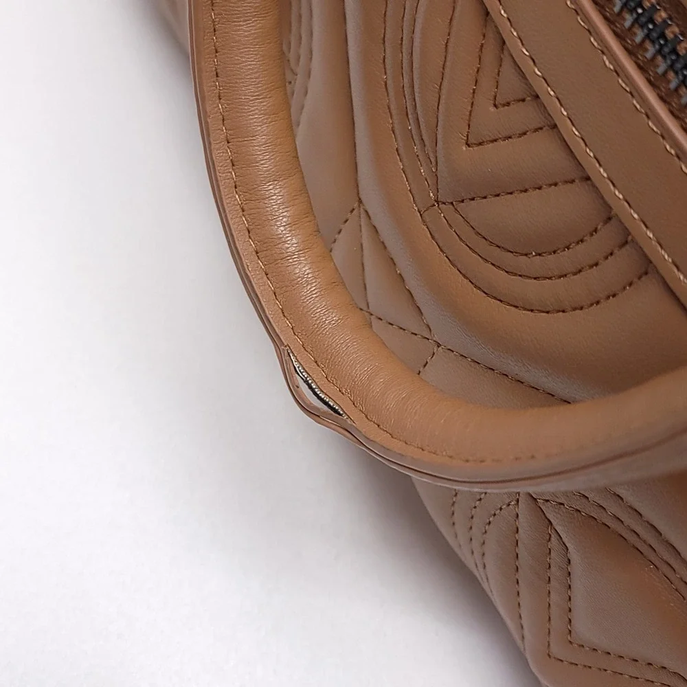 Valentino Orlandi Tan Brown Quilted Logo Satchel Crossbody Handbag Bag